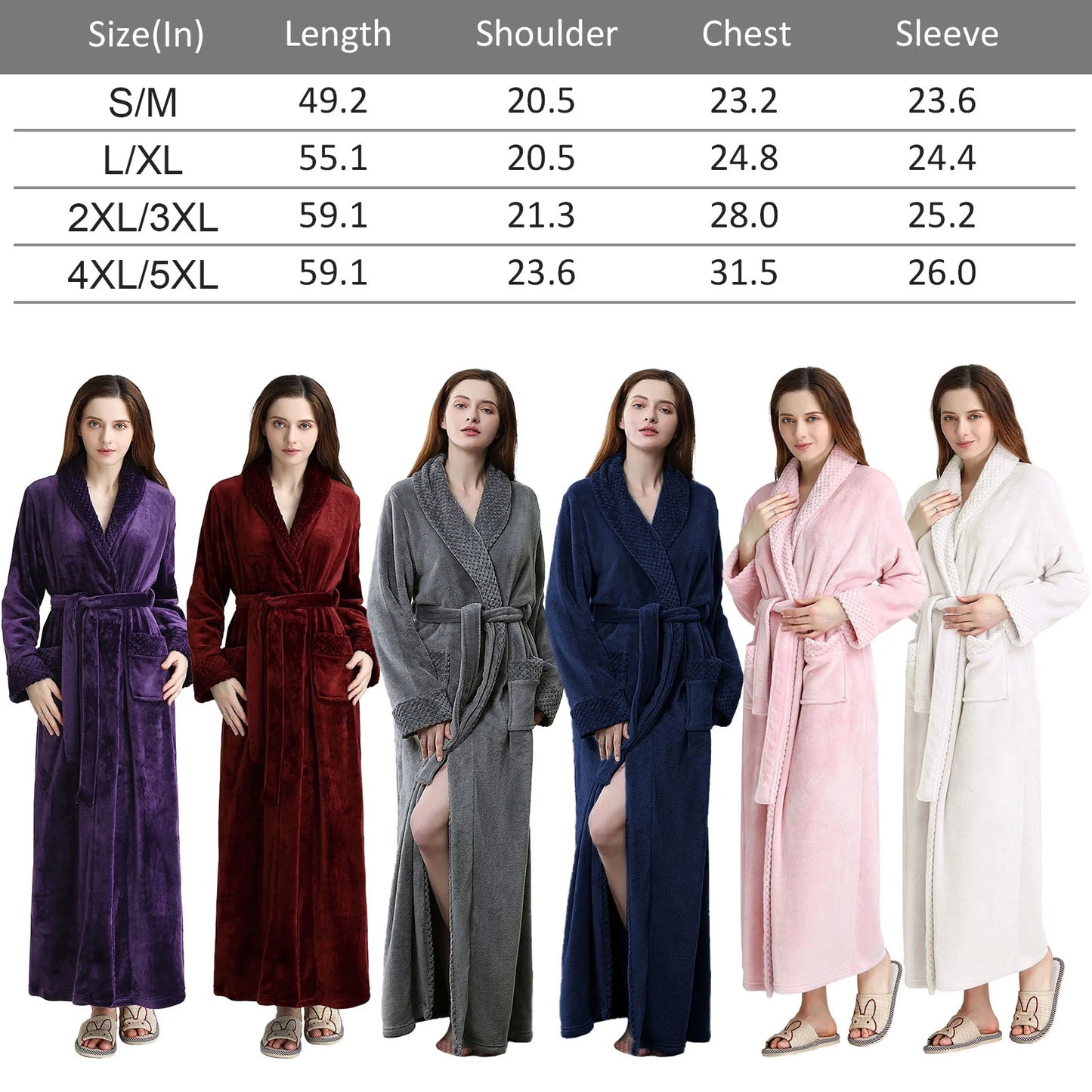 Plush Robes for Women Soft Warm Fleece Bathrobe Ladies Long Comfy Spa Bath Robe Housecoat