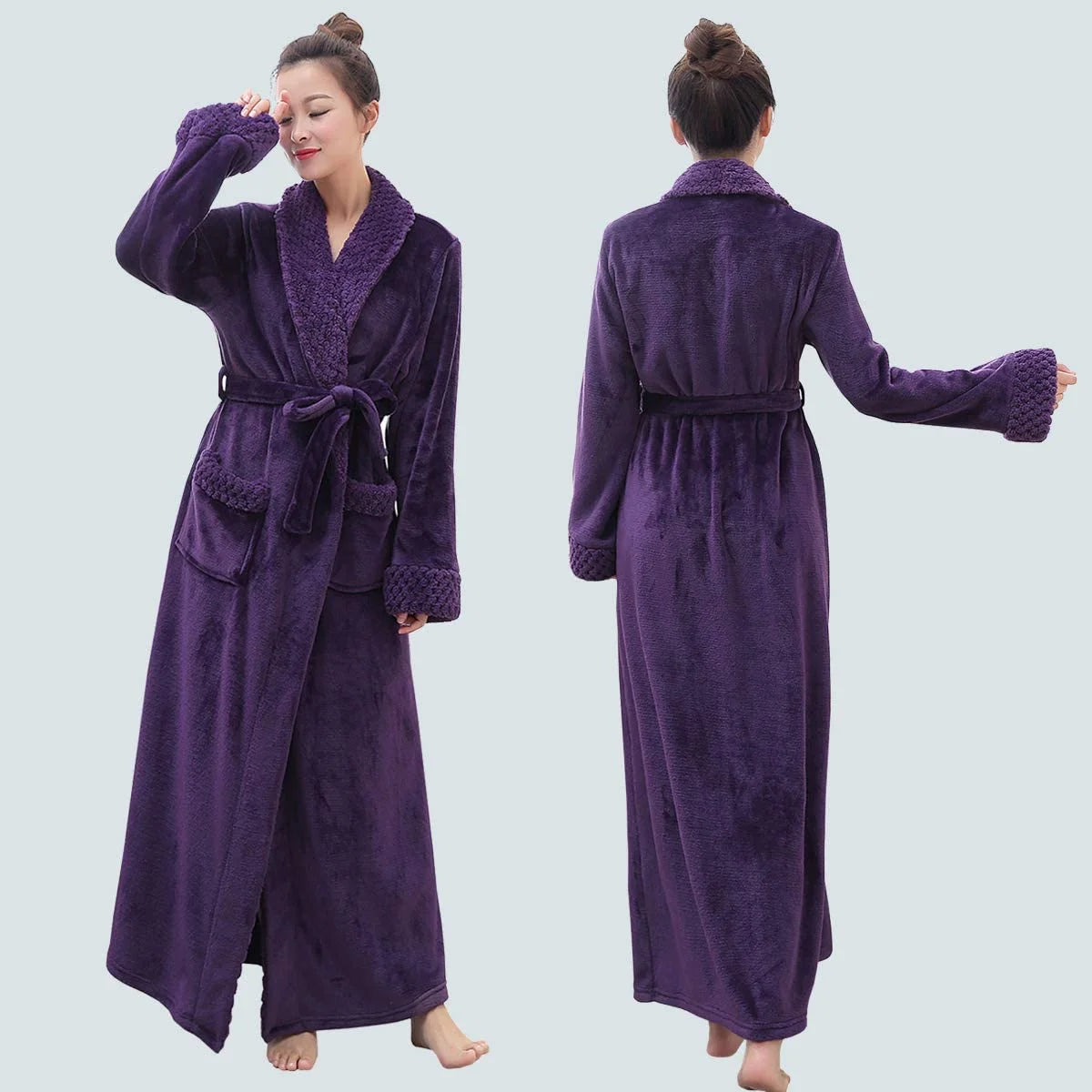 Plush Robes for Women Soft Warm Fleece Bathrobe Ladies Long Comfy Spa Bath Robe Housecoat